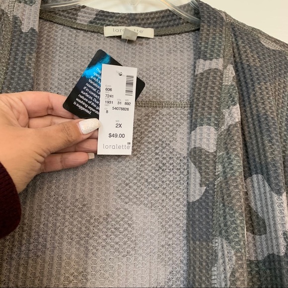 NEW PLUS Size Camo Waffle Knit Cardigan - Picture 7 of 8